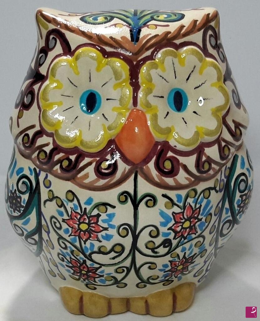 quadri in vendita online - Gufo artistico con fiori in ceramica