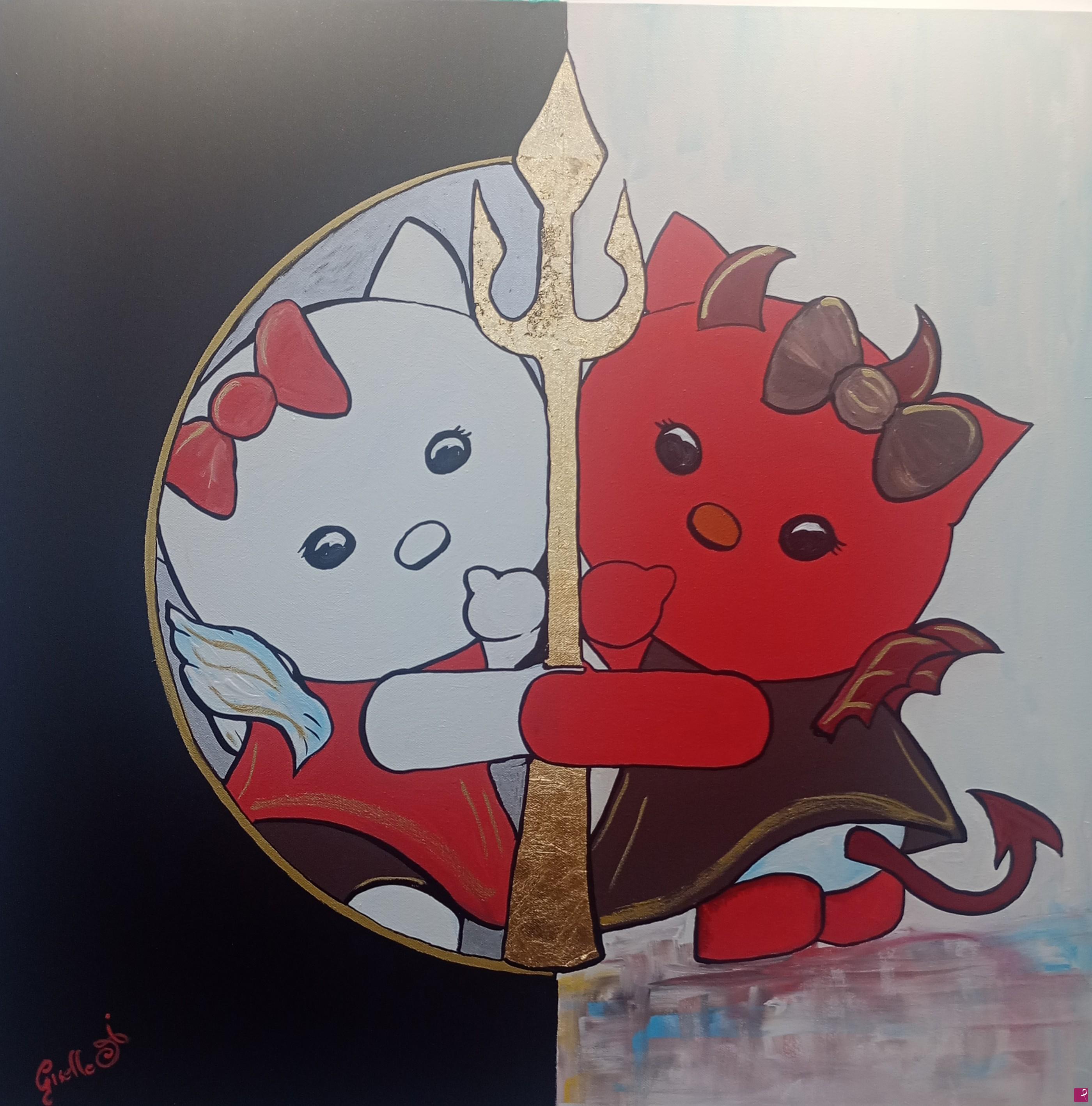 quadri in vendita online - Hello Kitty Angelo e Daimon