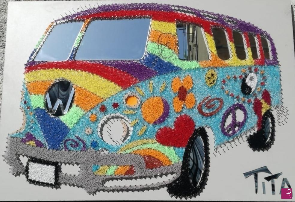 quadri in vendita online - Hippie Van String Art