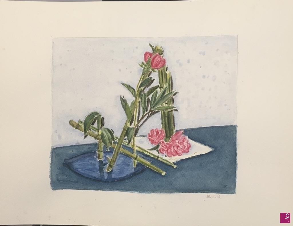 quadri in vendita online - Ikebana con bambù e rose