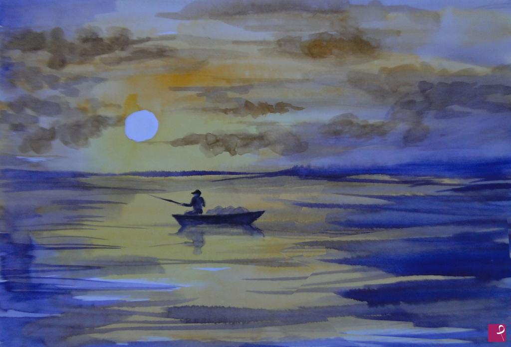 quadri in vendita online - il Pescatore nel Tramonto