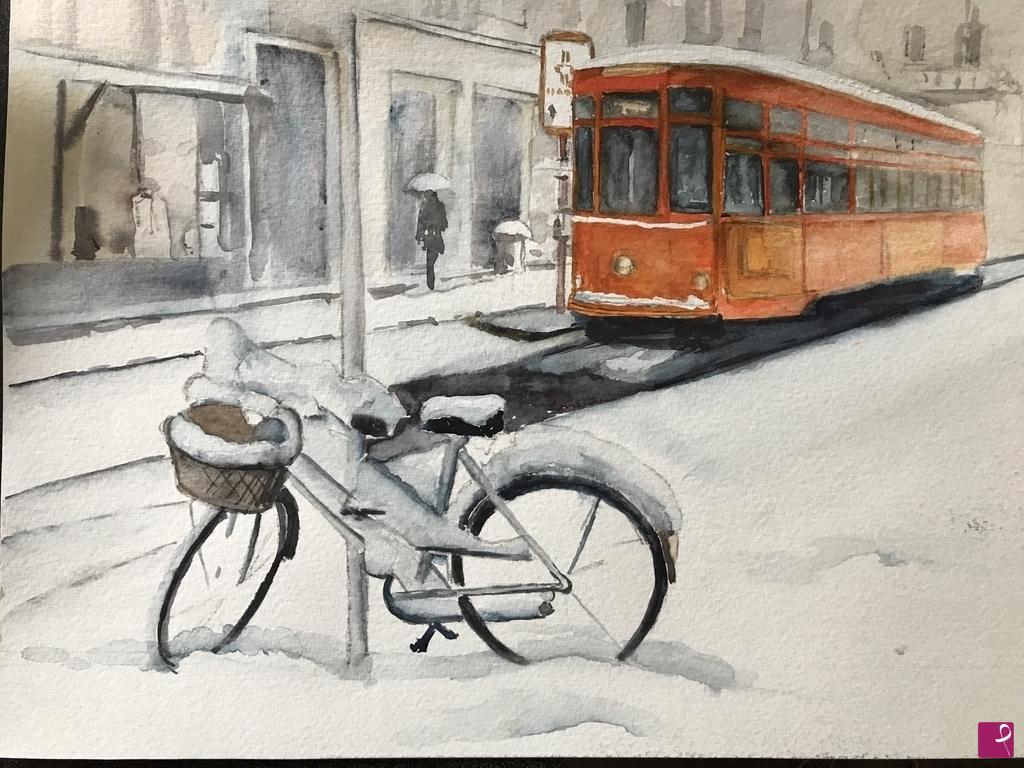 quadri in vendita online - Il tram a Milano