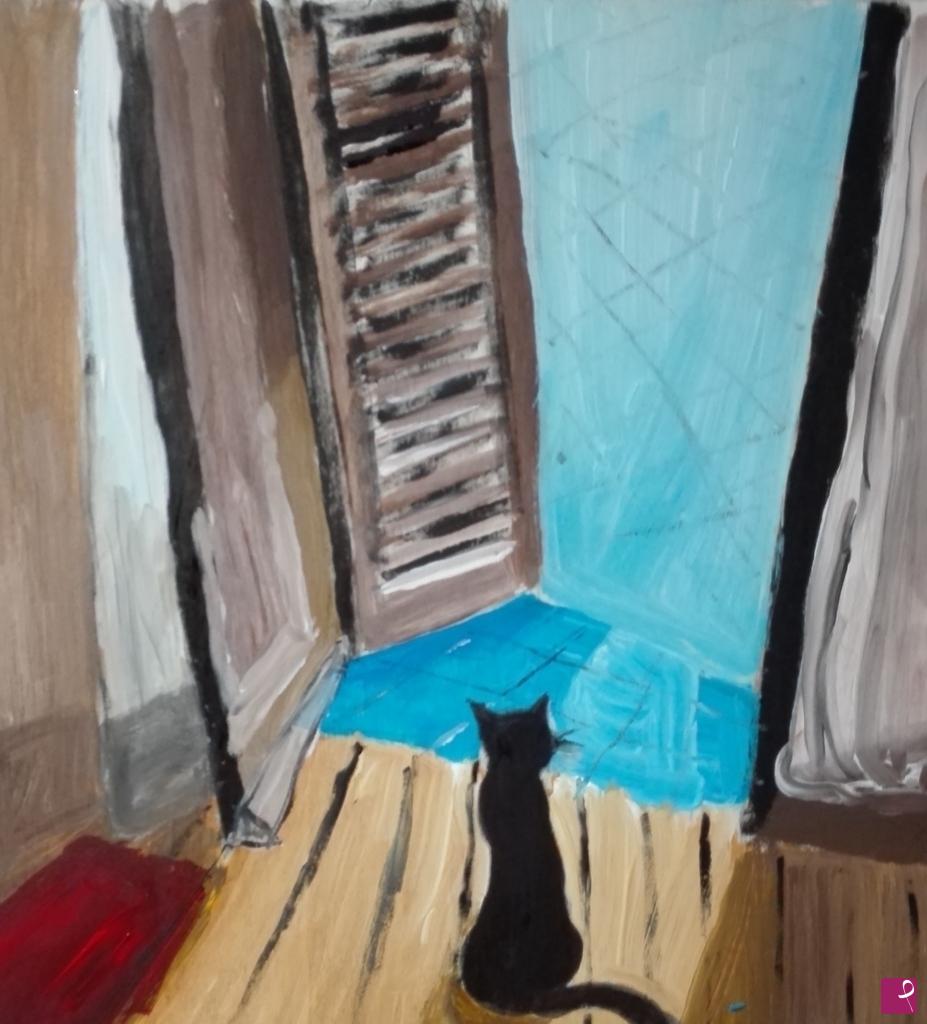 quadri in vendita online - Interno con gatto