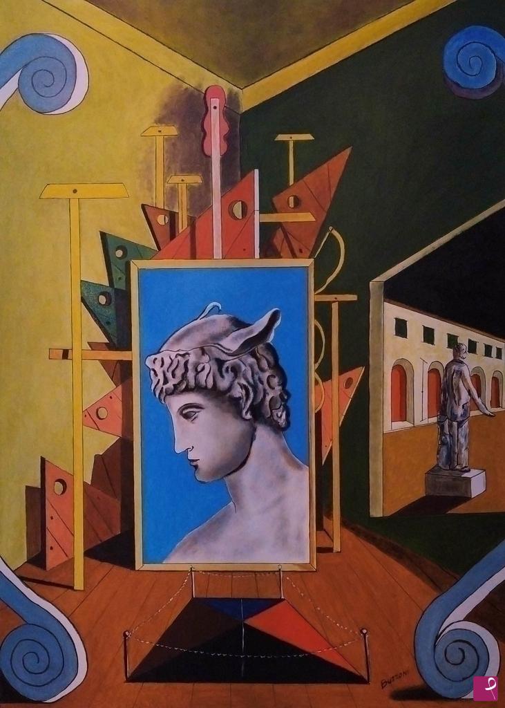 quadri in vendita online - Interno metafisico con testa di mercurio