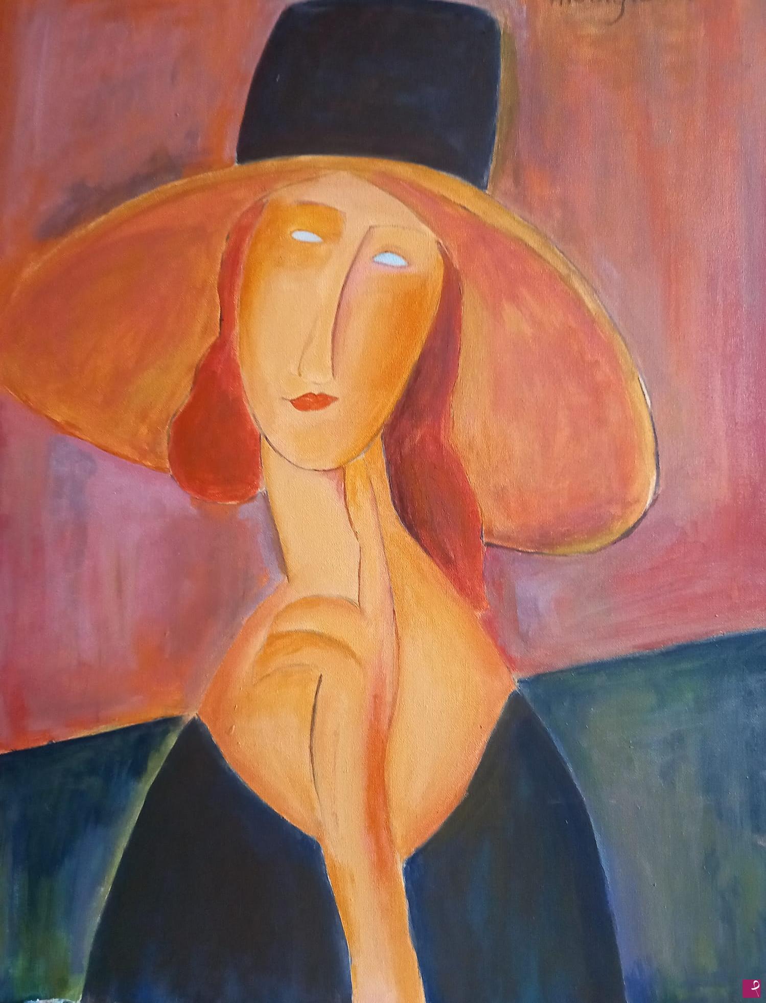 quadri in vendita online - Jeanne Hébuterne con cappello