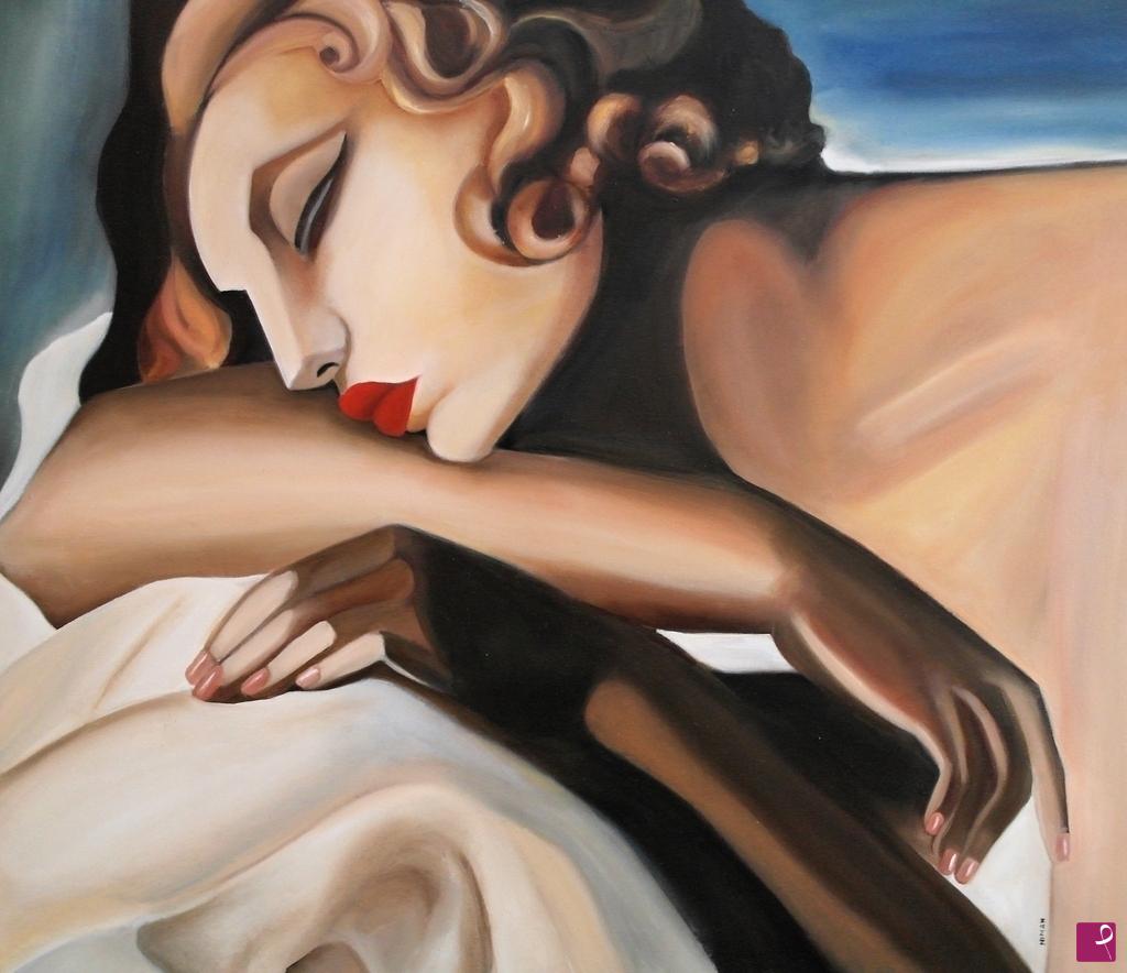 quadri in vendita online - La Dormeuse,  omaggio a Tamara de Lempicka