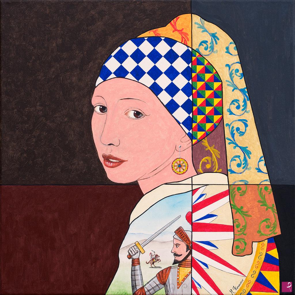 quadri in vendita online - La ragazza con l'orecchino di Sicilia (Omaggio a Vermeer)