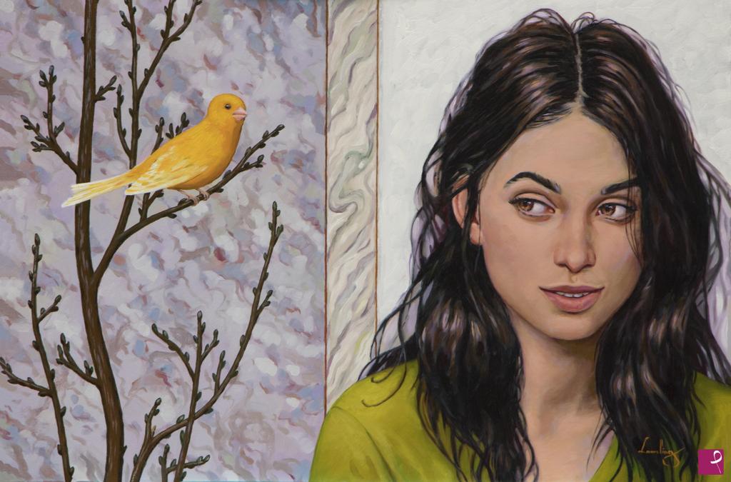 quadri in vendita online - La ragazza e l'uccello esotico