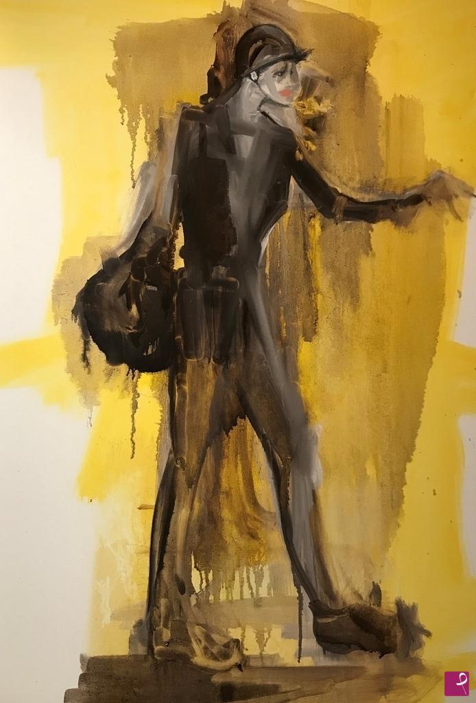 quadri in vendita online - La tamburina, La femme tambour, The drummer woman, 2017