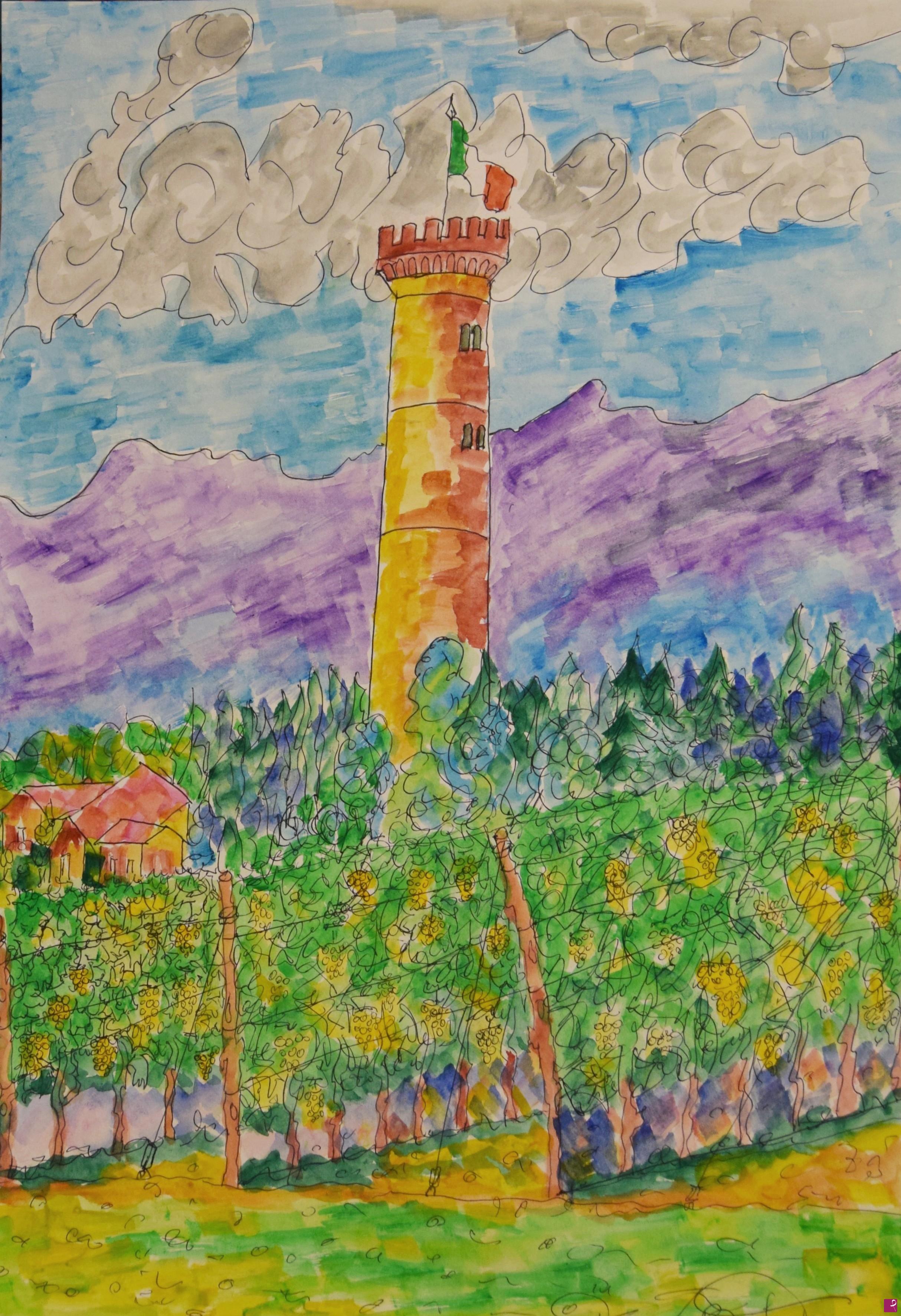 quadri in vendita online - La Torre Di San Martino, emerge dai  vigneti carichi di uva per la realizzazione del buon vino "Lugana".