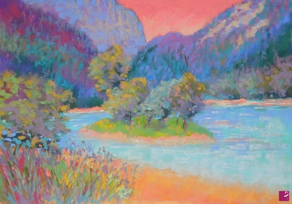 quadri in vendita online - Lago alpino con cielo rosa - 117