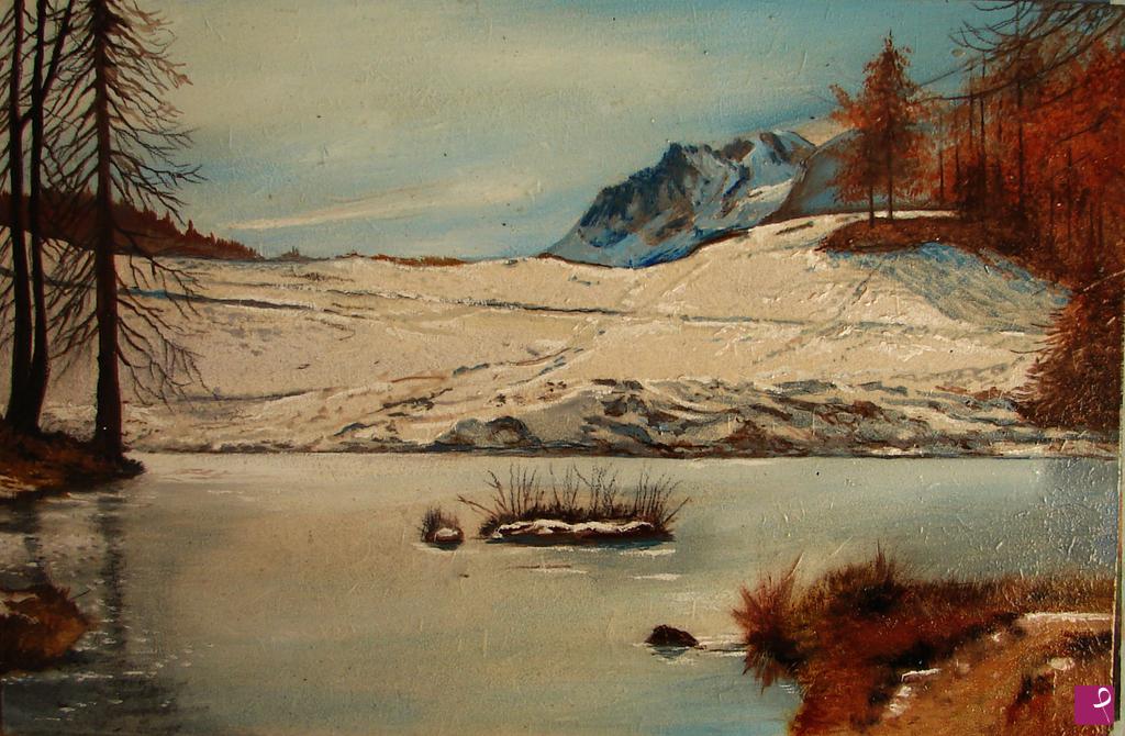 quadri in vendita online - lago blu invernale