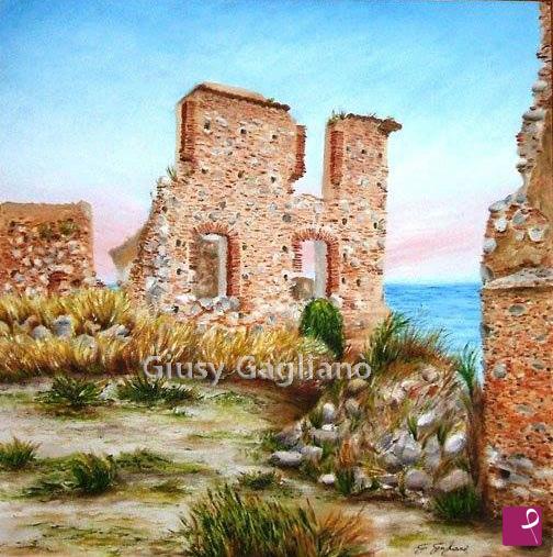 quadri in vendita online - "L'alba" (castello di Roccella Jonica)