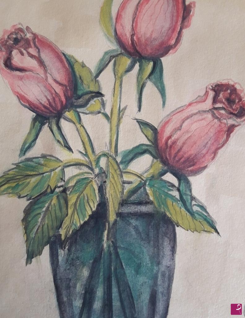 quadri in vendita online - Le rose in vaso