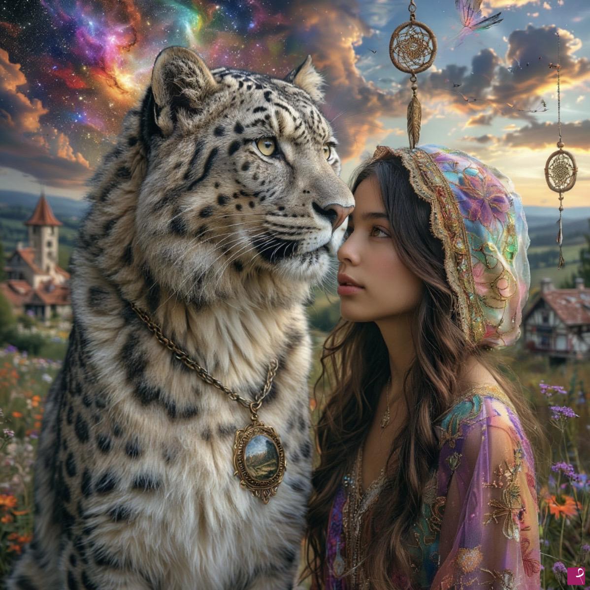 quadri in vendita online - Lion and girl 