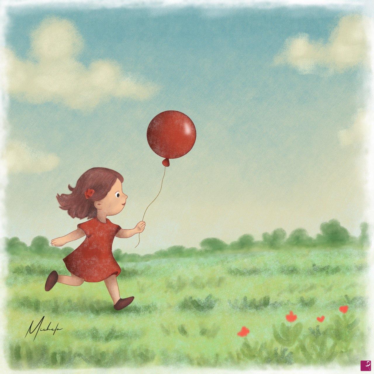 quadri in vendita online - Little girl with balloon