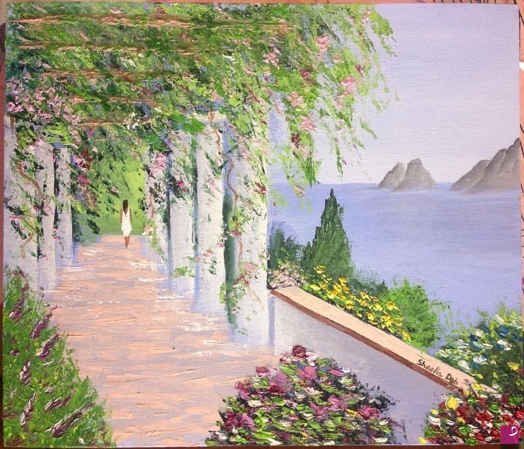 quadri in vendita online - Lonely walk through the flowers