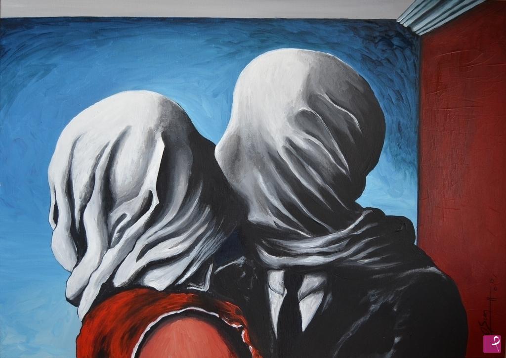 quadri in vendita online - Los Amantes ( omaggio a Magritte )
