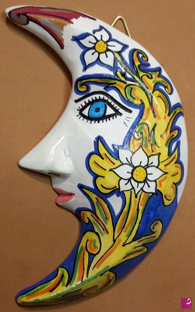 quadri in vendita online - Luna  in blu con fiori.