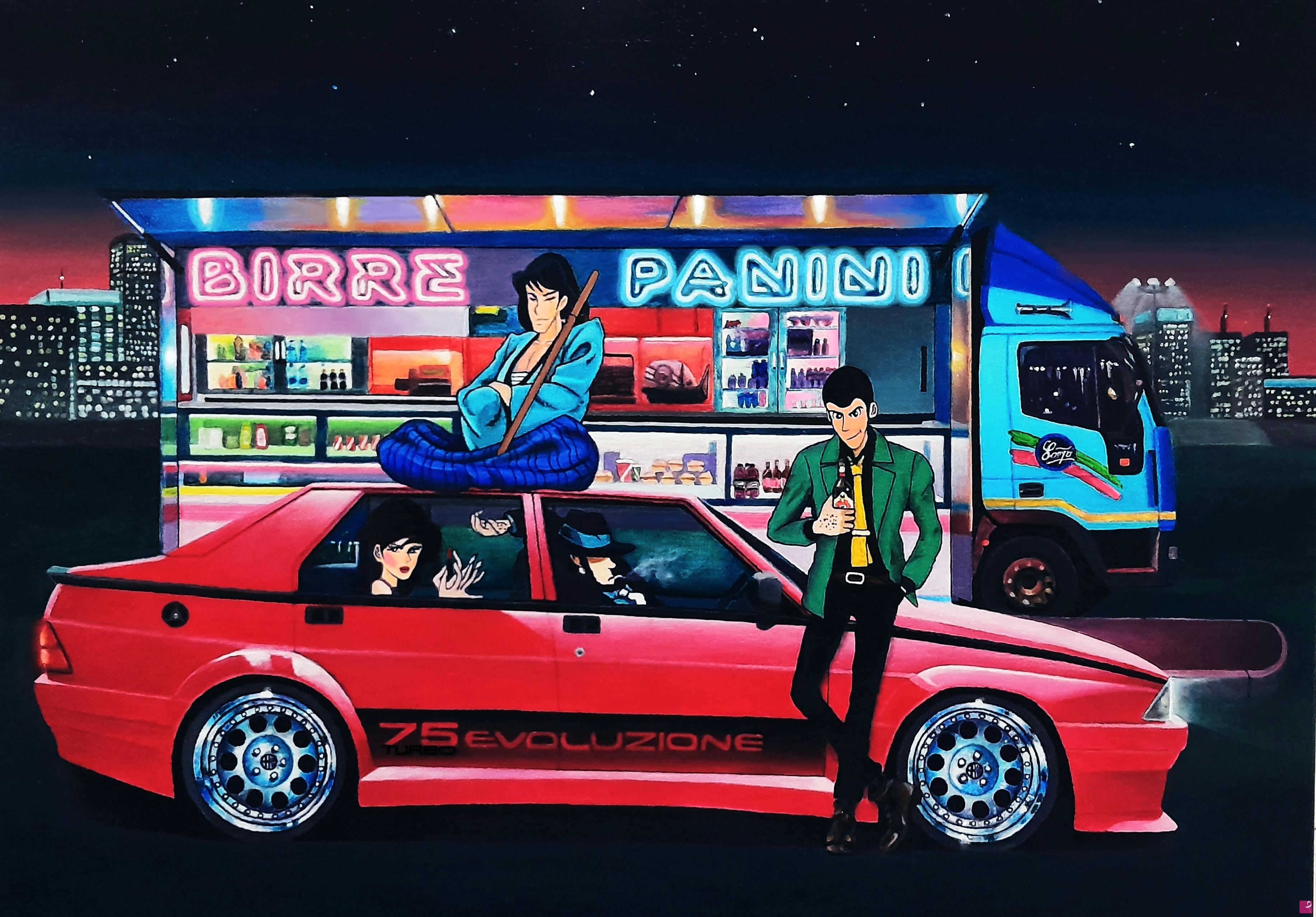 quadri in vendita online - "LUPIN III & ALFA ROMEO 75 EVOLUZIONE"