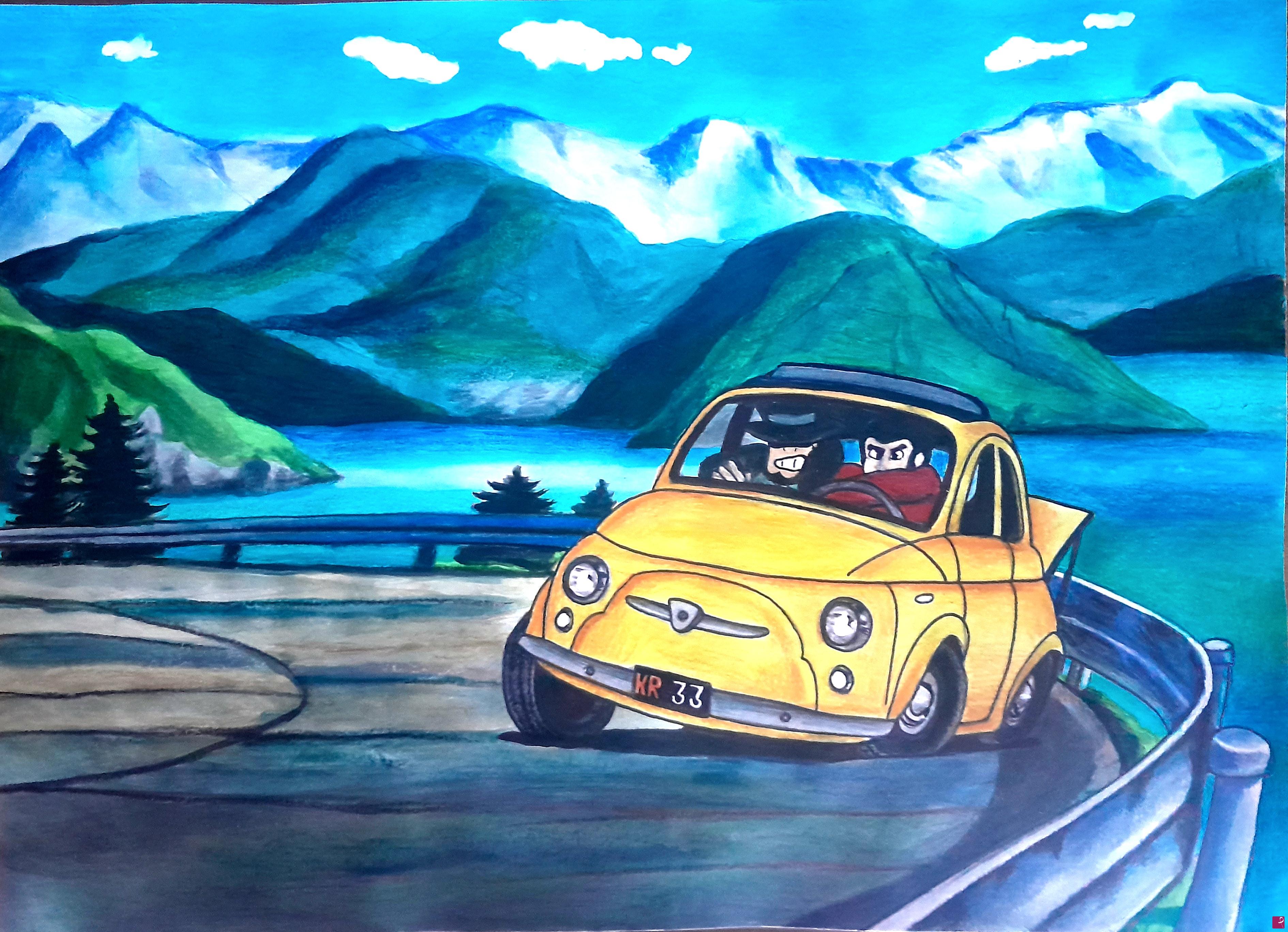 quadri in vendita online - "LUPIN III RUN ON FIAT 500"