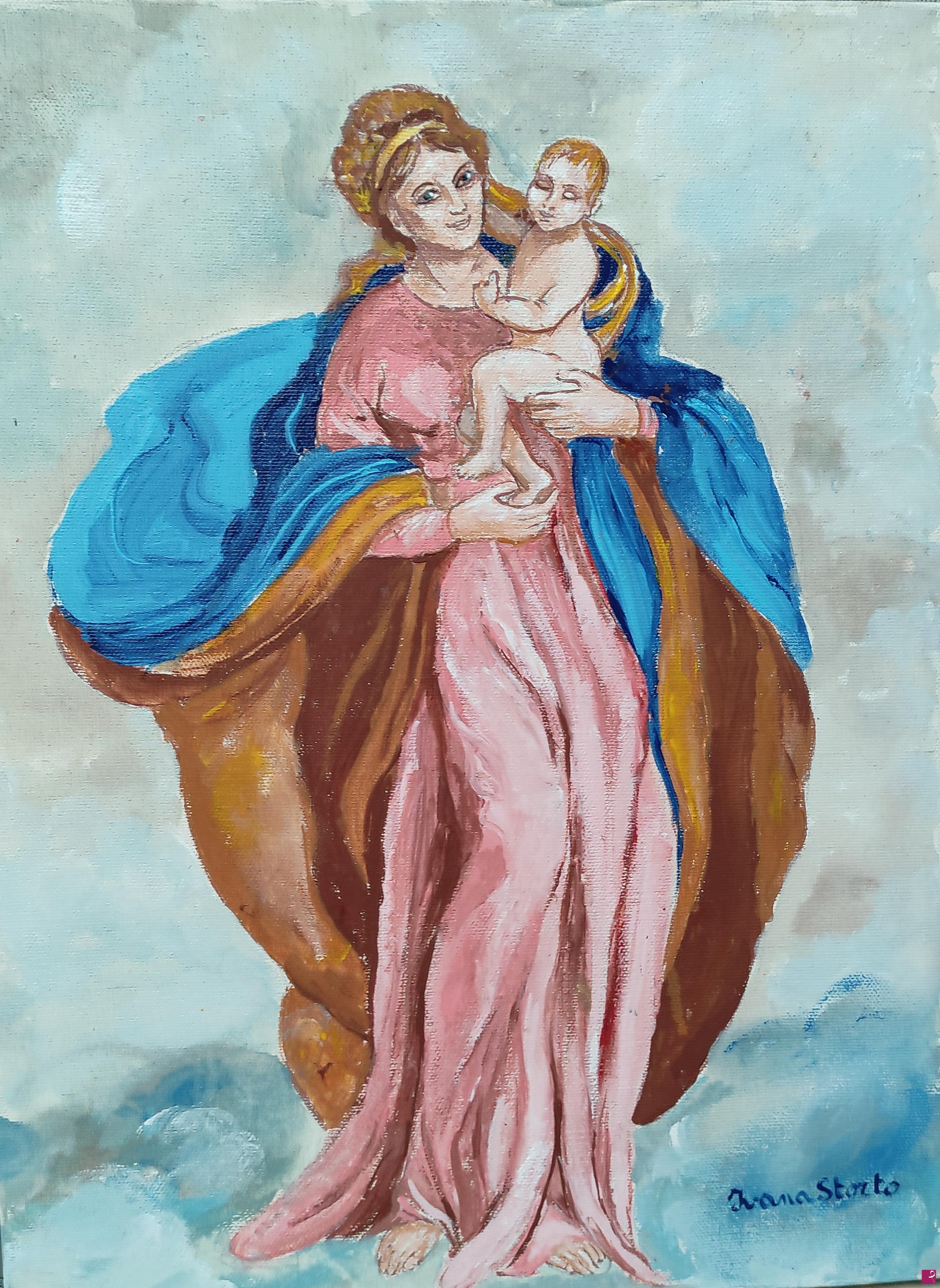 quadri in vendita online - Madonna con bambino acrilico su tela 30x40 del 2023 (liberamente tratto da la Madonna e Gesù Bambino di Ridolfi C,  sec, XVII
