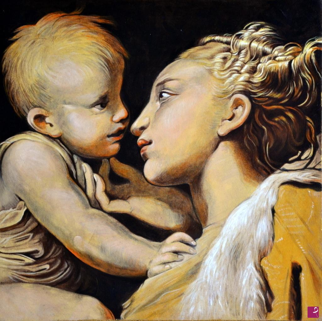 quadri in vendita online - Madonna con il Bambino e Santi (particolare)