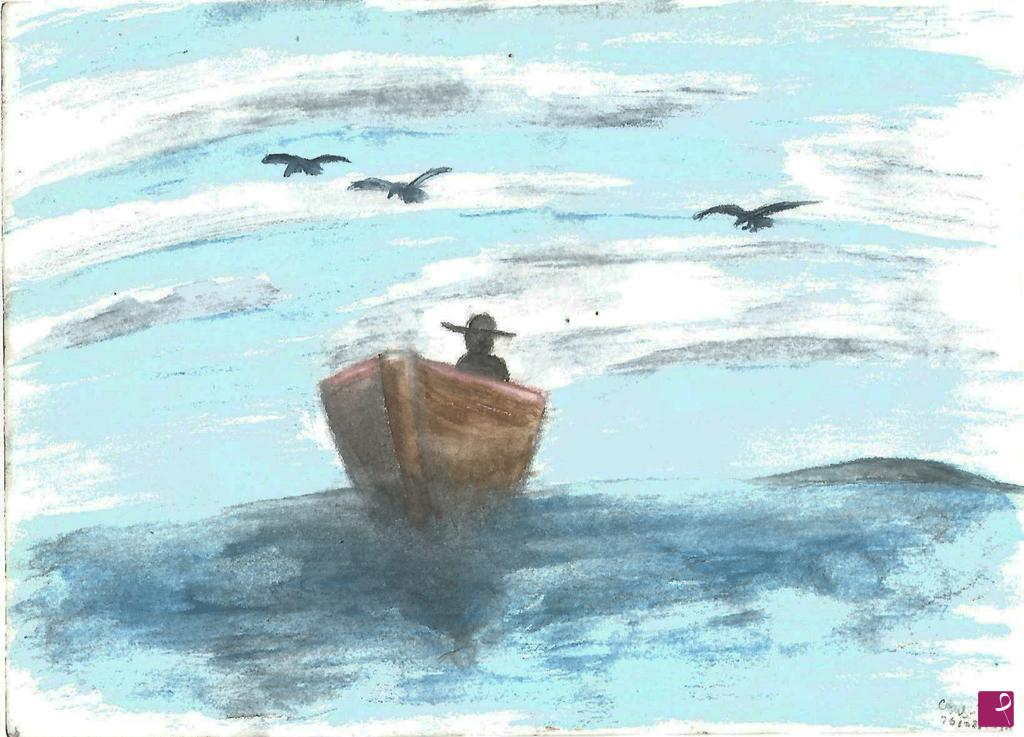 quadri in vendita online - man on boat