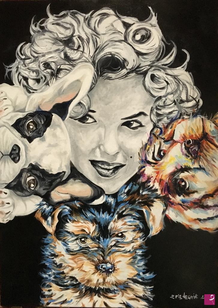 quadri in vendita online - Marilyn con 3 cuccioli