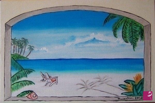 quadri in vendita online - Marina tropicale con sdraio