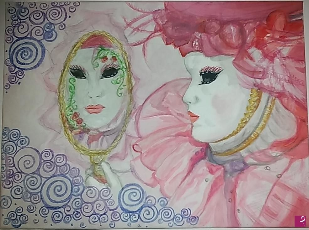 quadri in vendita online - Maschera veneziana allo specchio e spirali