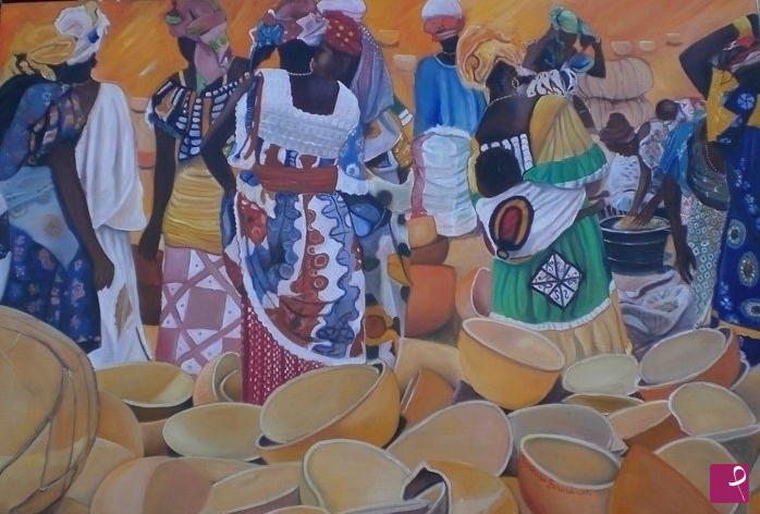 quadri in vendita online - Mercato delle "calebasse"- Mali