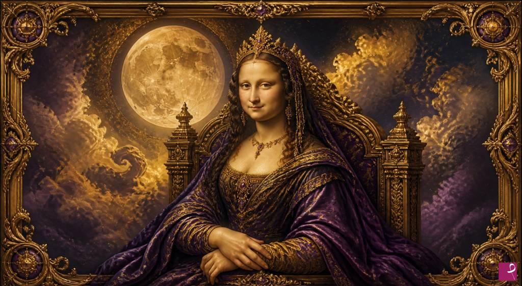 quadri in vendita online - Mona Lisa Lunare – Regina d’Oro e Velluto Viola