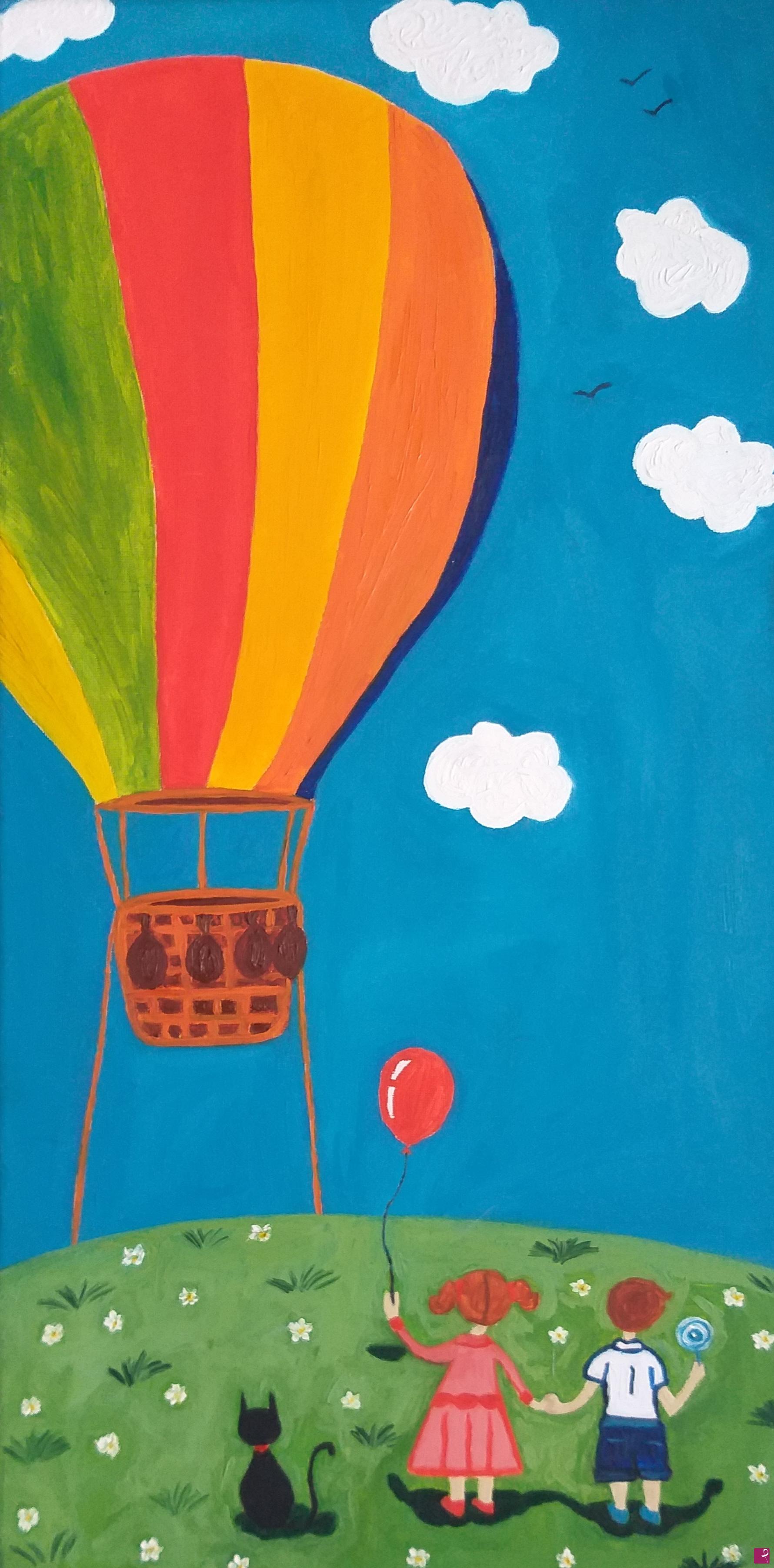 quadri in vendita online - "Mongolfiera" olio su tela 30x60