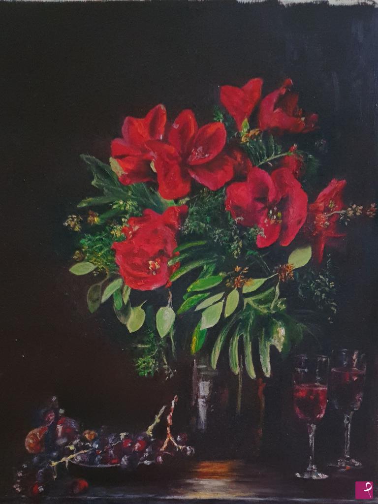 quadri in vendita online - Natura morta con amaryllis, 2020