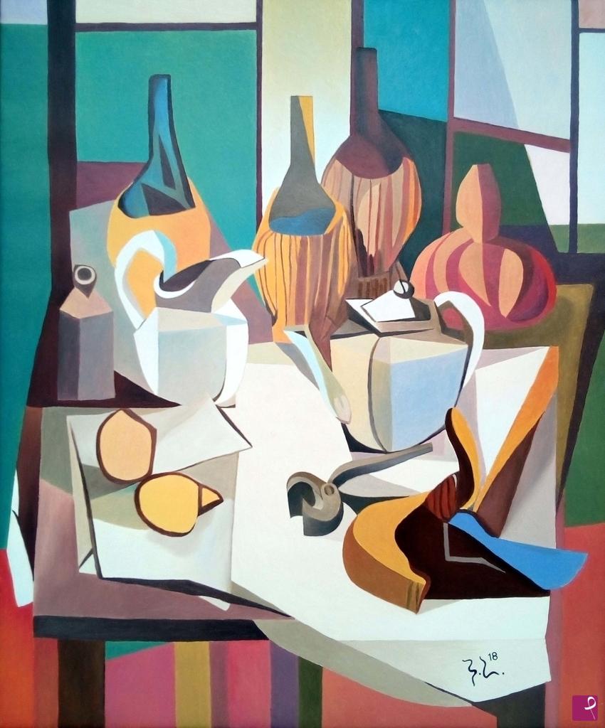 quadri in vendita online - NATURA MORTA CON FIASCHI DI VINO (RENATO GUTTUSO)