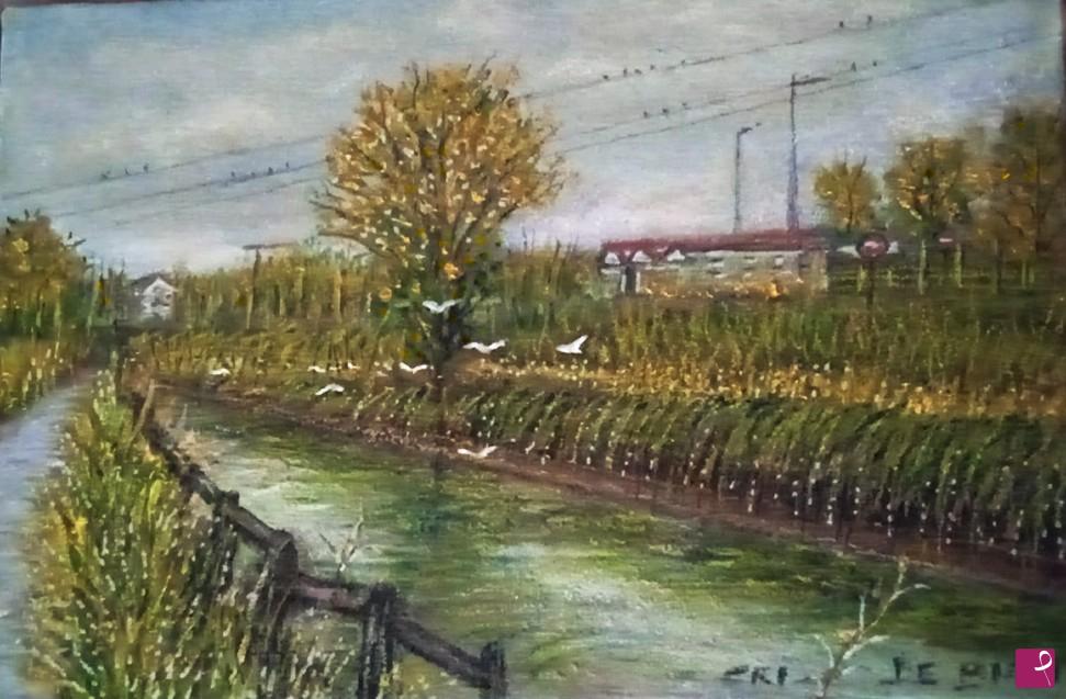 quadri in vendita online - Naviglio della Martesana,Bellinzago Lombardo verso Gorgonzola