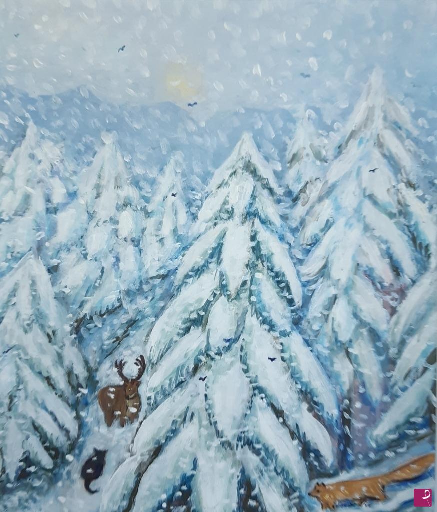quadri in vendita online - Neve nella Foresta del Teso