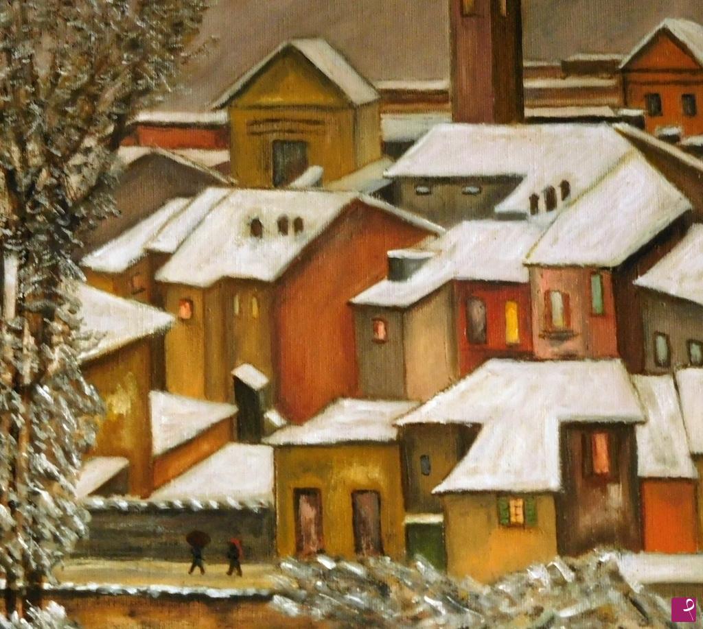 quadri in vendita online - nevicata in borgo