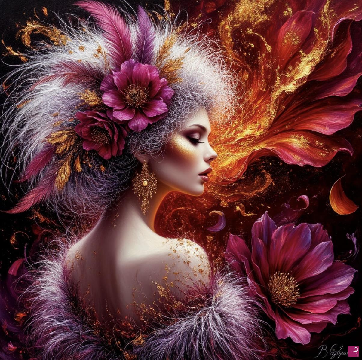 quadri in vendita online - Nice women and flowers 