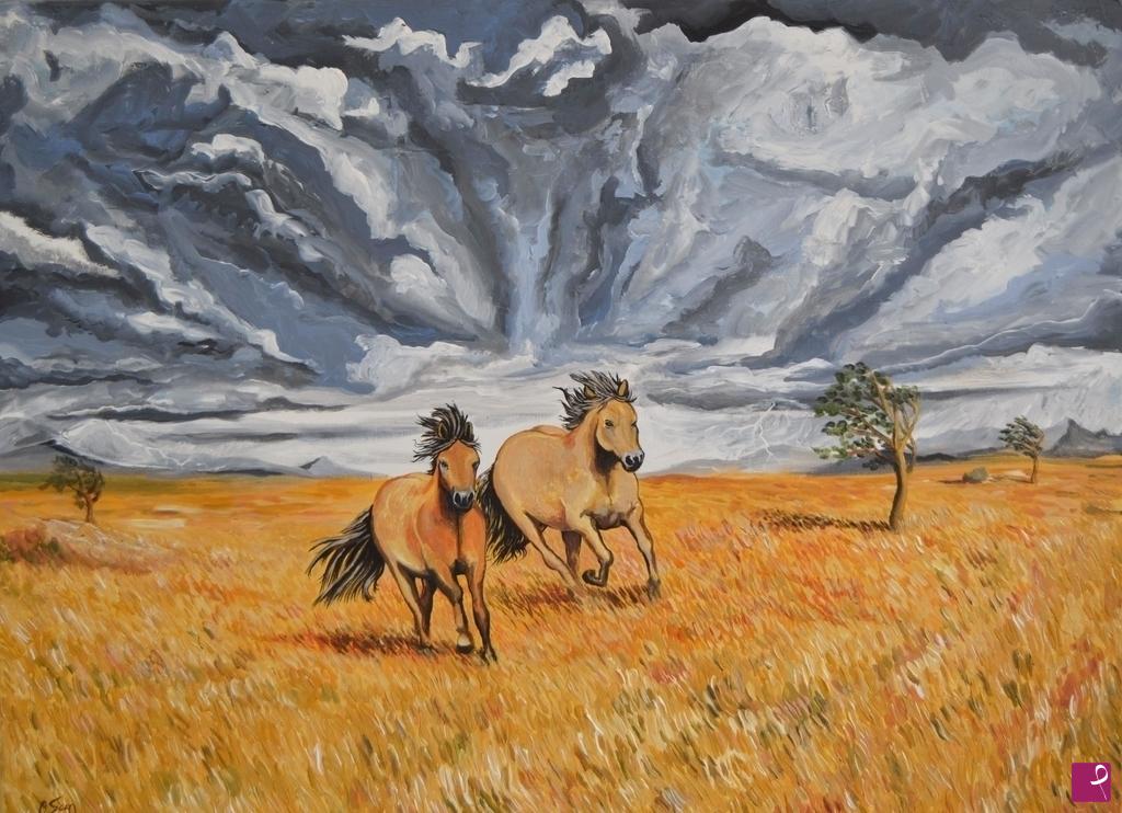 quadri in vendita online - Norwegian Horses in the Storm