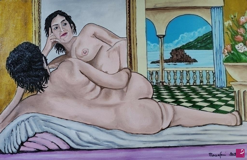 quadri in vendita online - Nuda allo specchio