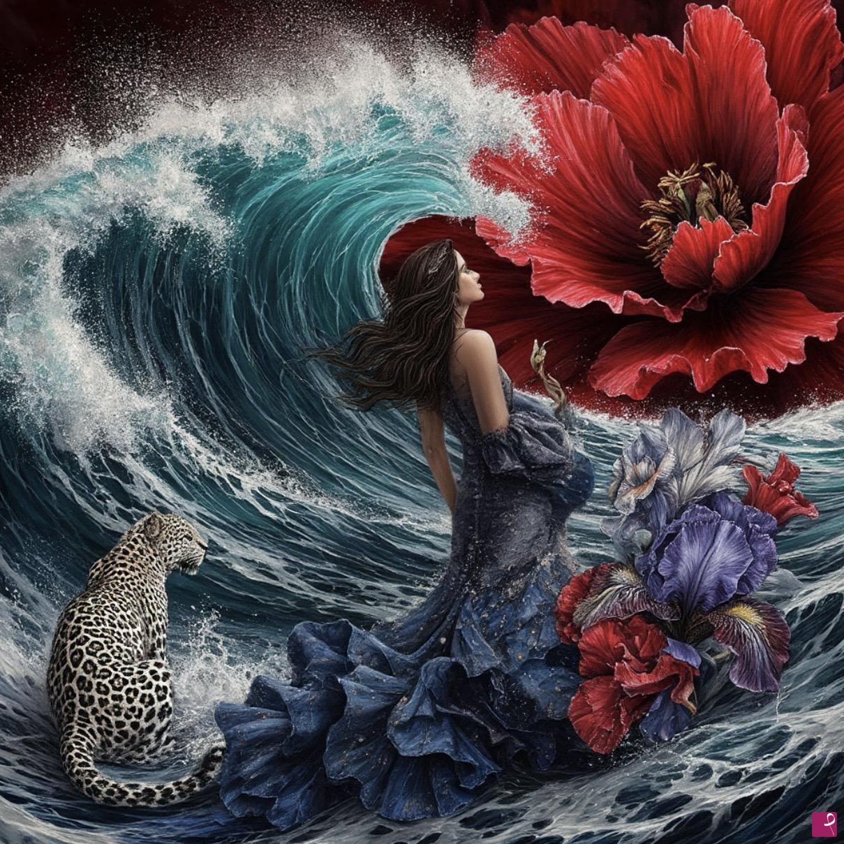 quadri in vendita online - Ocean waves and girl 