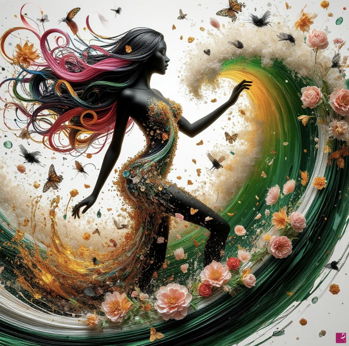 quadri in vendita online - Ocean waves, girl, flowers 