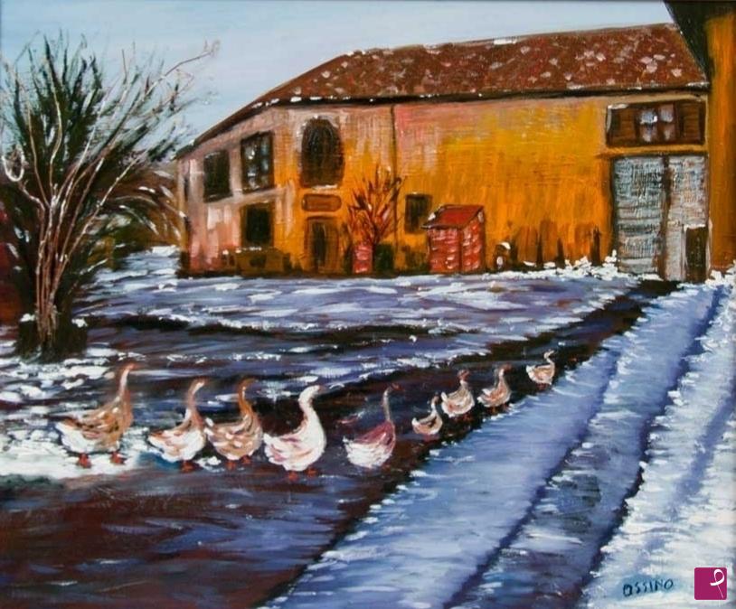 quadri in vendita online - 'Oche sulla neve"