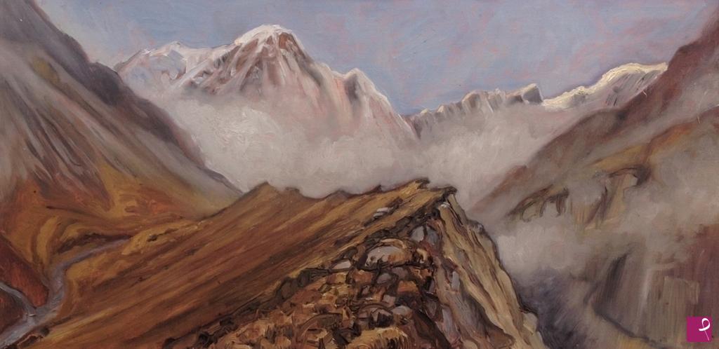 quadri in vendita online - Ode to Annapurna - South peak at noon
