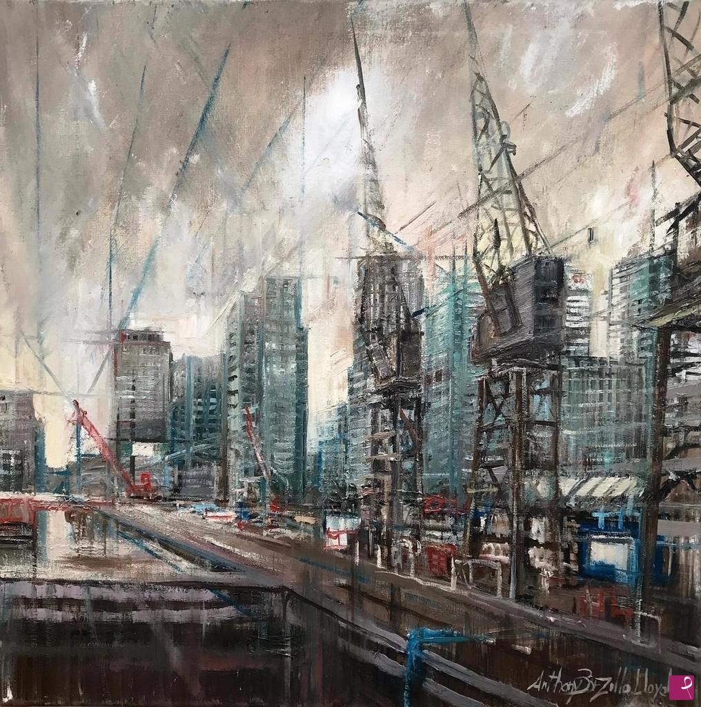 quadri in vendita online - Old dock cranes. West India
