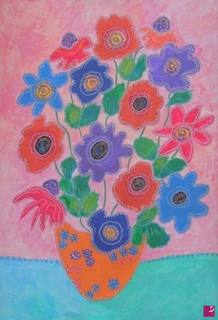 quadri in vendita online - Orange vase of flowers - 500