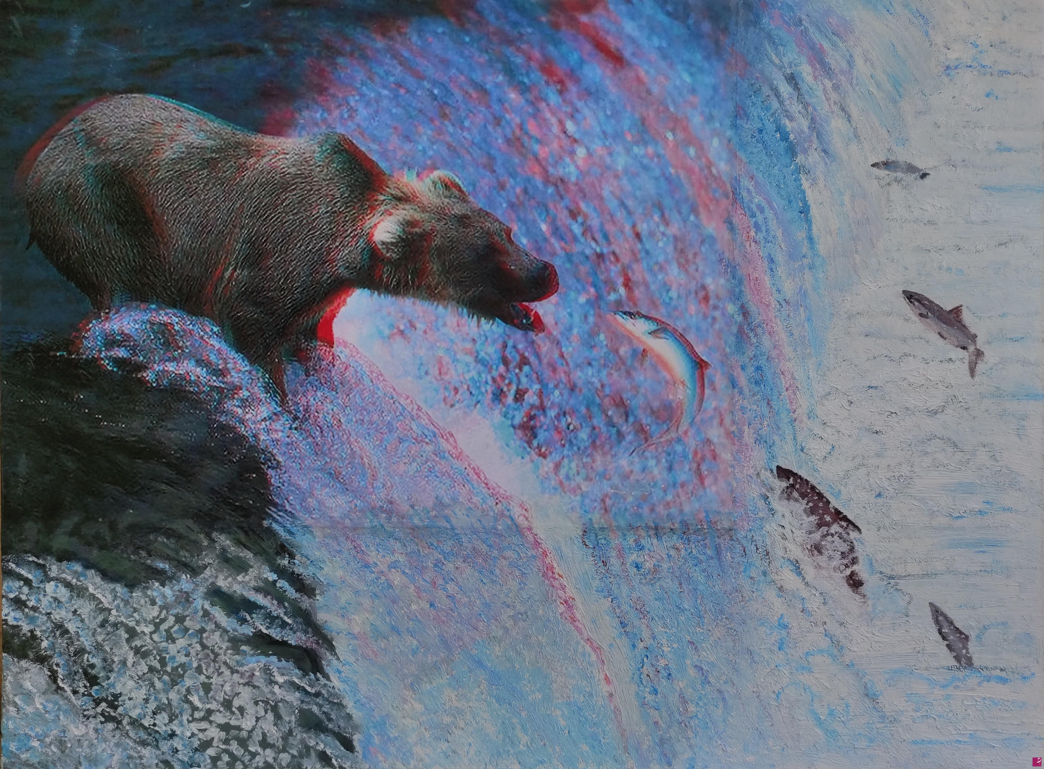 quadri in vendita online - orso a caccia di salmoni 3D