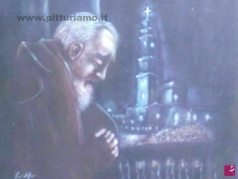 quadri in vendita online - Padre Pio una sera in preghiera
